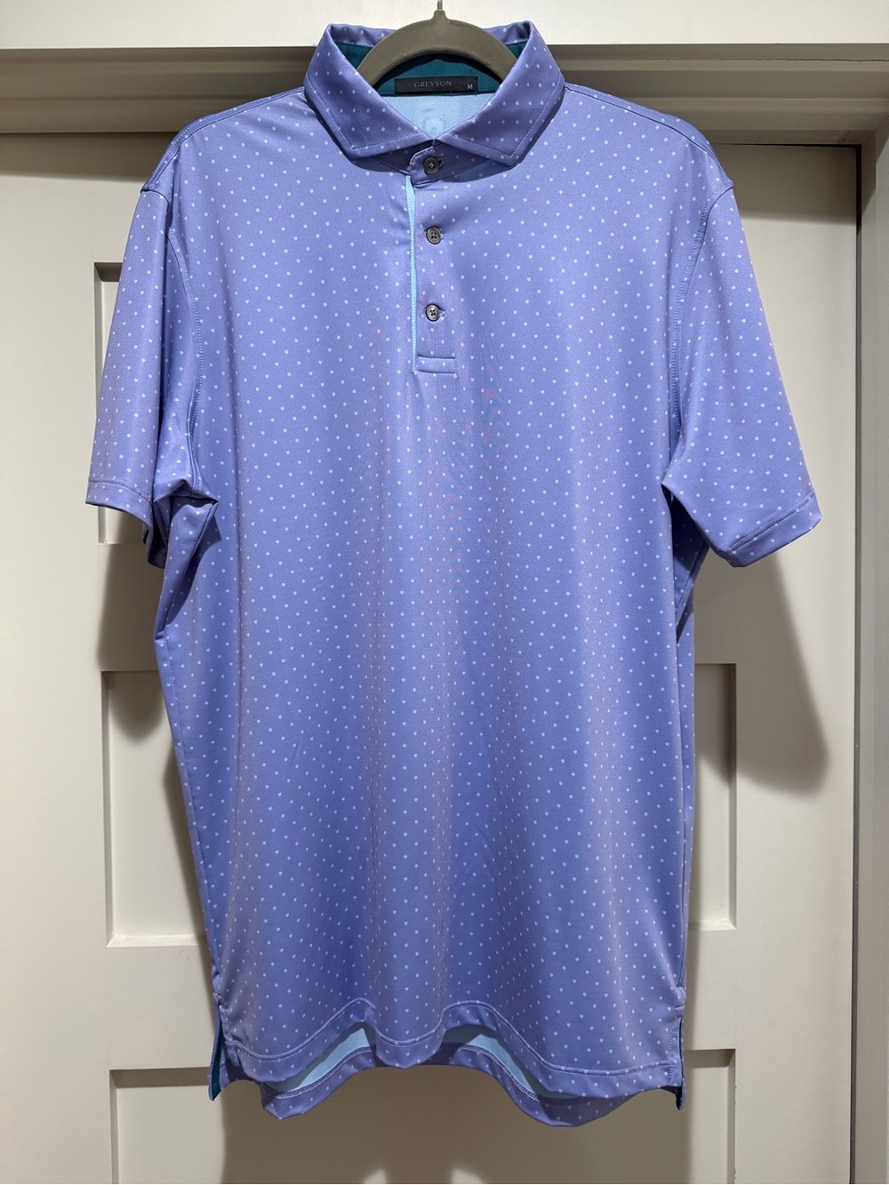 Greyson Golf Polo Men’s M Lavender Purple White Dot Performance Shirt